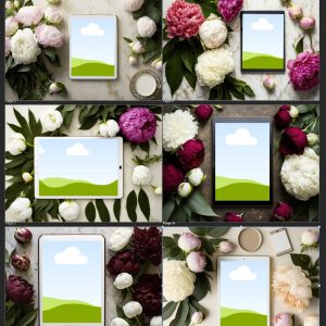 6 Peony iPad Tablet Mockups – 2700 × 2025 px